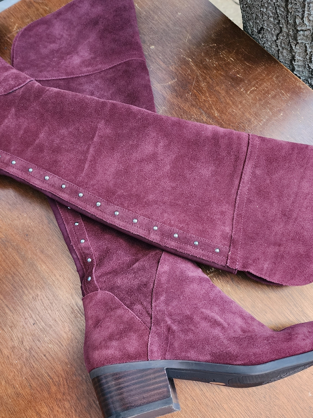 Steven by Steve Madden Zoe Suede Riding Boots Burgundy Studded Tall Knee High